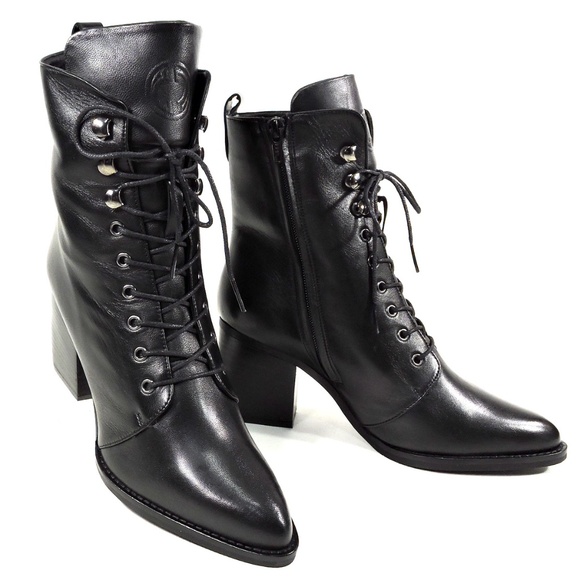 🇮🇹 ALESSANDRO DI MARIA 🇮🇹 BLACK LEATHER BOOTIE - Picture 1 of 8